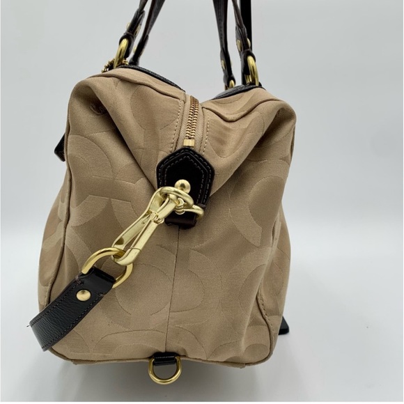 Coach Signature Madison Op Art Audrey Khaki Brown Satchel 14294 Handbag Purse - Picture 8 of 11